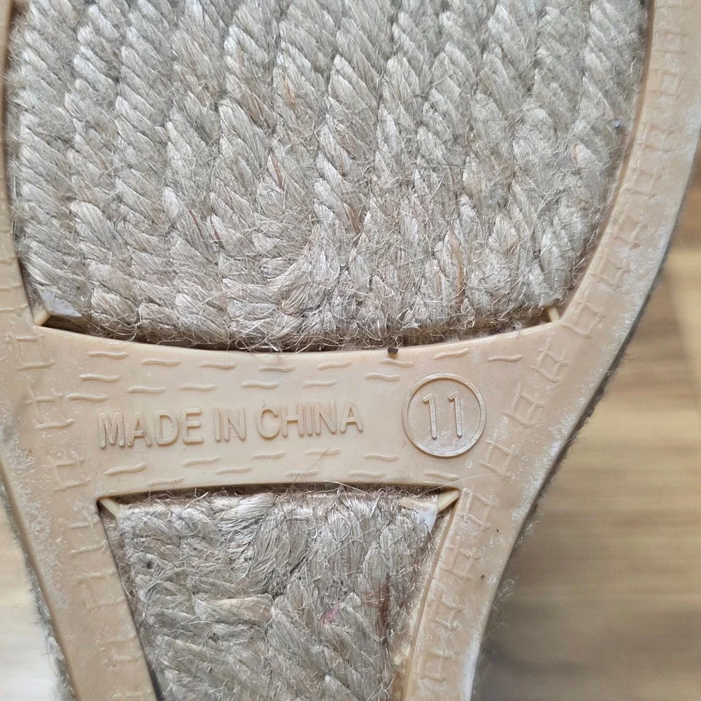Talbots‎ Espadrille Wedge Sandals Women's Size 11 Black Beige Ankle Strap